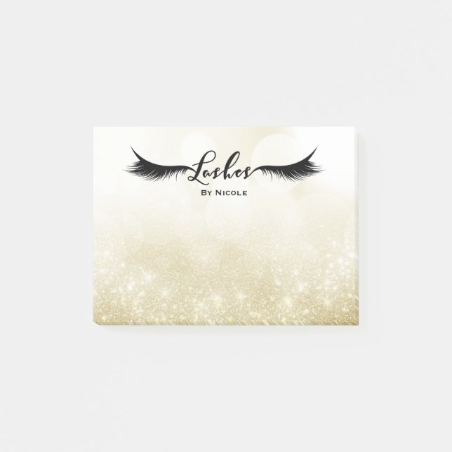 Lashes Eyelashes Gold Sparkle Glam Personalised Post-it Notes (Front)