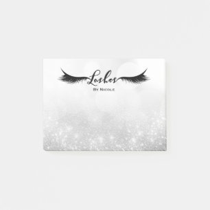 Lashes Eyelashes Silver Sparkle Glam Personalised Post-it Notes