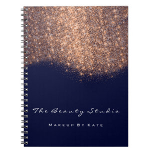Lashes Eyes Makeup Artist Copper Blue Navy Glitter Spiral Notebook