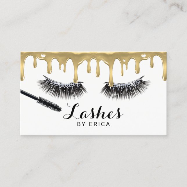 Lashes Eyes Makeup Artist Gold Drips Eyelash Salon Business Card (Front)