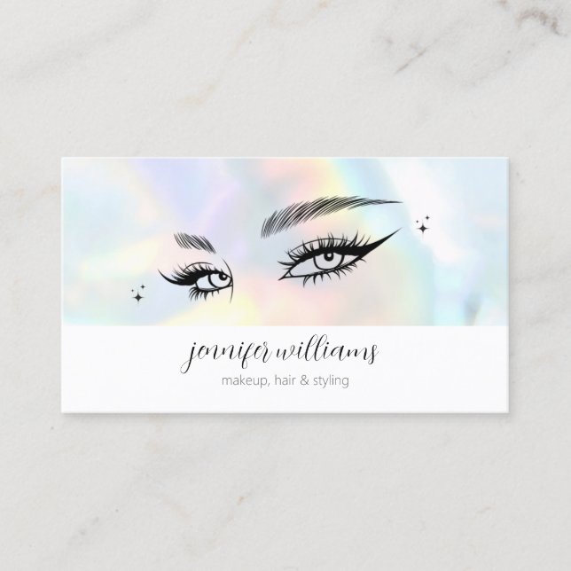 Lashes Face Beauty Logo Makeup Artist Holographic Business Card (Front)