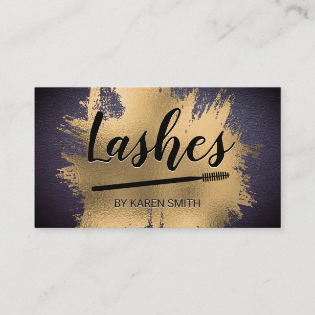 Lashes | Gold Foil Splatter | Leather Texture Appointment Card (Front)