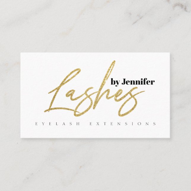 Lashes Gold Glitter Typography Script Eyelashes Business Card (Front)
