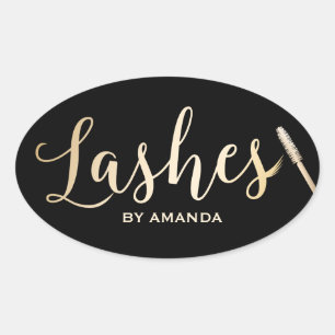 Lashes Gold Script Modern Makeup Artist Oval Sticker