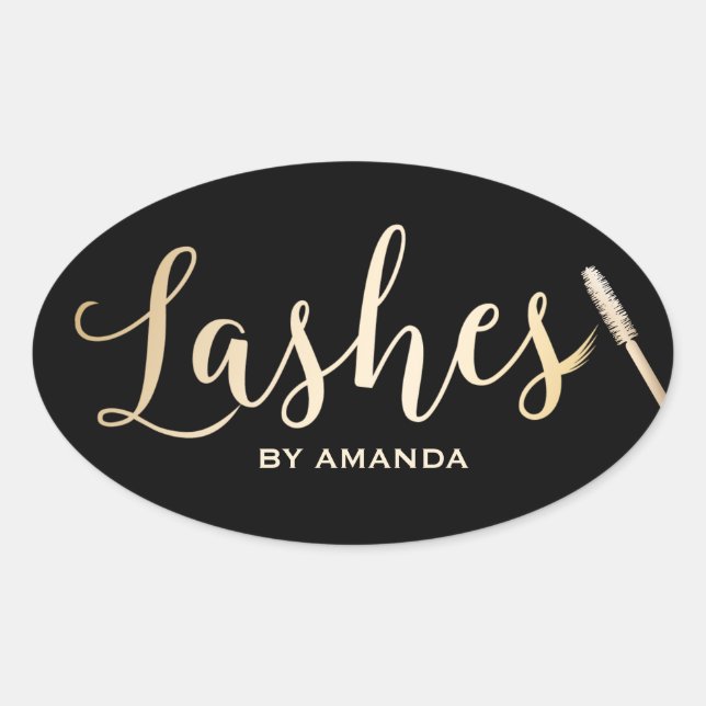Lashes Gold Script Modern Makeup Artist Oval Sticker (Front)