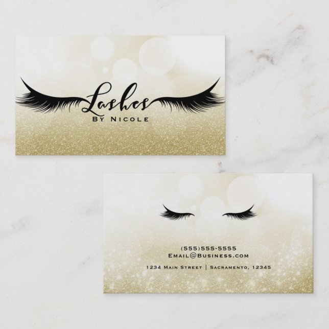Lashes Gold Sparkle Glamour Eyelashes Chic Makeup Business Card (Front/Back)