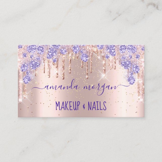 Lashes HairdresserMakeup Rose Purple Drips Glitter Business Card (Front)