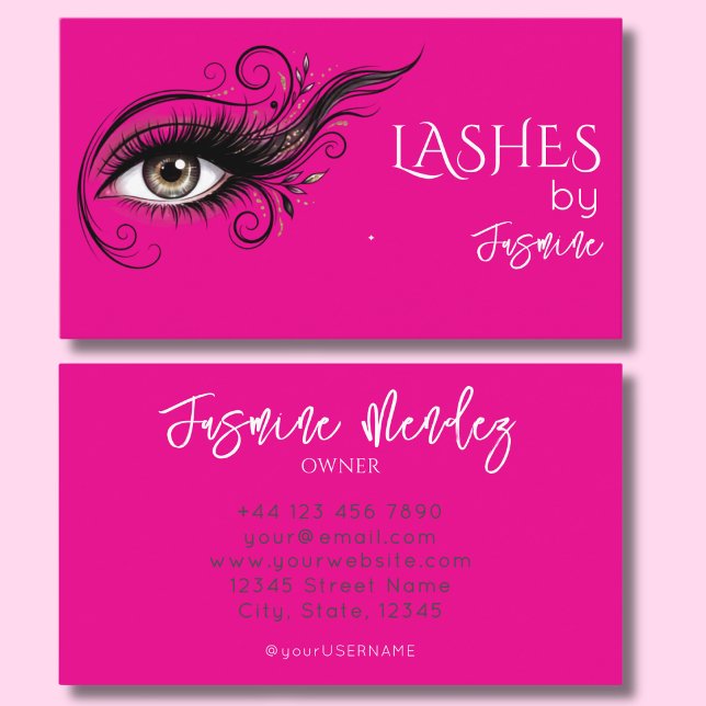 Lashes Hot Pink Professional Elegant Simple Script Business Card (Creator Uploaded)