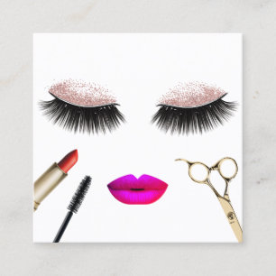 Lashes & Lips Hair Salon Makeup Artist Rose Gold Square Business Card
