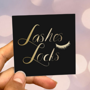 Lashes & Locks Modern  Black & Gold Makeup Artist Square Business Card