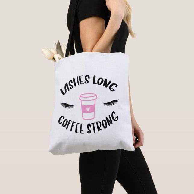 Lashes Long Coffee Strong Funny Pink Tote Bag (Close Up)