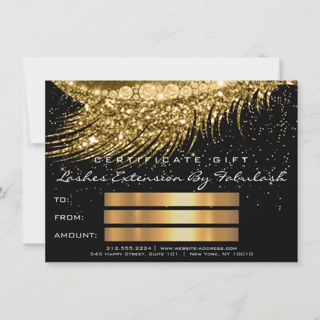 Lashes Lux Makeup Certificate Gift Gold Glitter (Front)