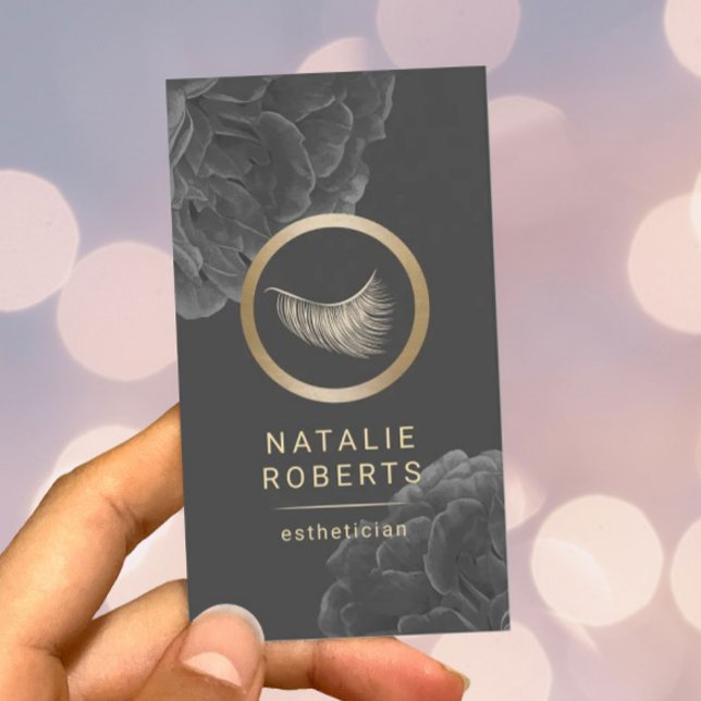 Lashes Makeup Artist Aesthetician Dark Floral Business Card (Creator Uploaded)
