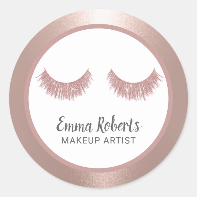 Lashes Makeup Artist Beauty Salon Blush Rose Gold Classic Round Sticker (Front)