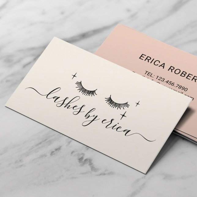 Lashes Makeup Artist Cute Drawing Eyelash Beige Business Card (Creator Uploaded)