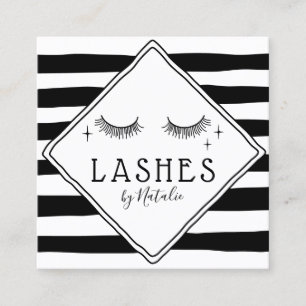 Lashes Makeup Artist Cute Hand Drawn Stripes Salon Square Business Card