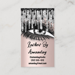 Lashes Makeup Artist Drips Rose QR Code Logo Gray Business Card