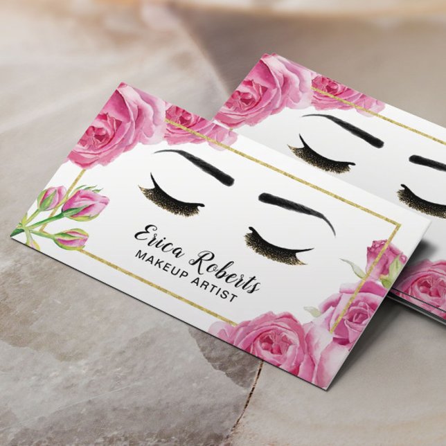 Lashes Makeup Artist Elegant Floral Beauty Salon Business Card (Creator Uploaded)