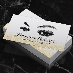 Lashes Makeup Artist Elegant Gold Glitter Business Card