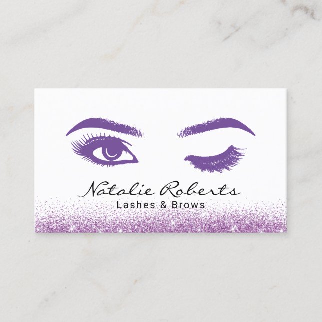 Lashes Makeup Artist Elegant Purple Wink Eye Business Card (Front)