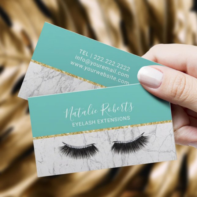 Lashes Makeup Artist Eyelash Teal & White Marble Business Card (Creator Uploaded)