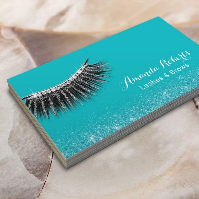 Lashes Makeup Artist Glam Glitter Eyelash Teal Business Card (Creator Uploaded)