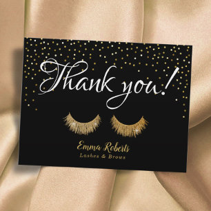 Lashes Makeup Artist Gold Confetti Thank You Postcard