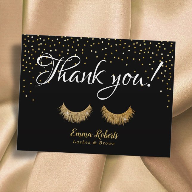 Lashes Makeup Artist Gold Confetti Thank You Postcard (Creator Uploaded)
