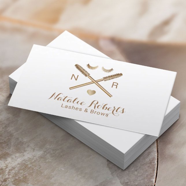 Lashes Makeup Artist Gold Logo Eyelash Salon Business Card (Creator Uploaded)