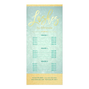 Lashes Makeup Artist Gold Script Green Price List Rack Card