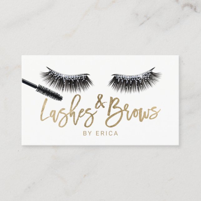 Lashes Makeup Artist Gold Typography Eyelash Salon Business Card (Front)