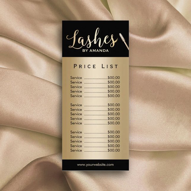 Lashes Makeup Artist Modern Black Gold Price List Rack Card (Creator Uploaded)