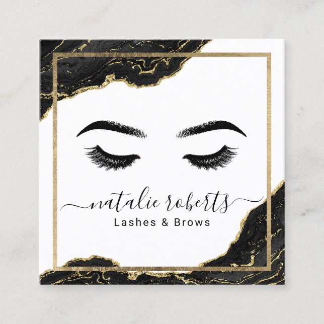 Lashes Makeup Artist Modern Black Gold Salon Square Business Card (Front)