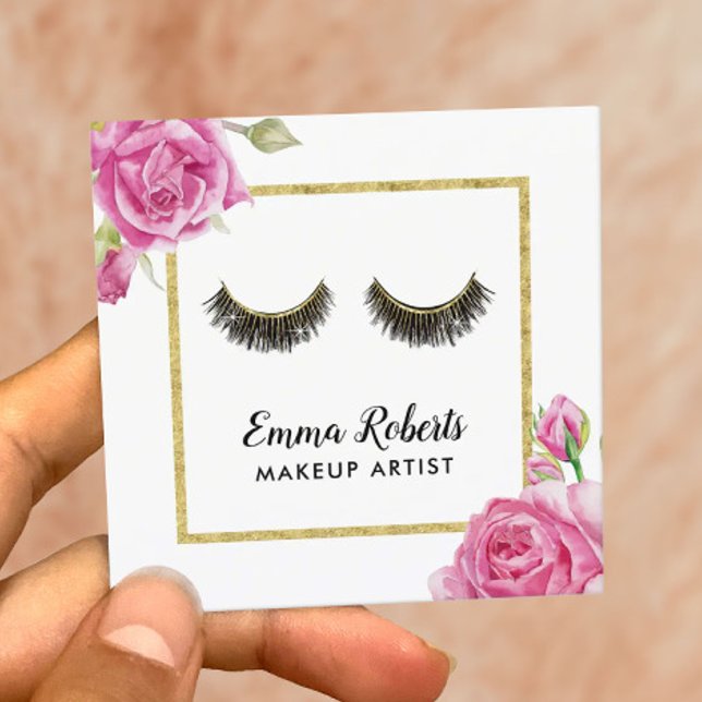 Lashes Makeup Artist Modern Floral Beauty Salon Square Business Card (Creator Uploaded)