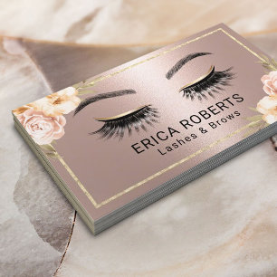 Lashes Makeup Artist Modern Floral Rose Gold Salon Business Card