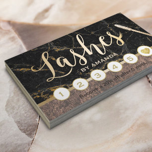 Lashes Makeup Artist Modern Marble Copper Loyalty Card