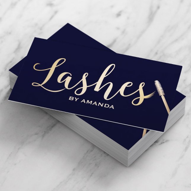 Lashes Makeup Artist Modern Navy & Gold Business Card (Creator Uploaded)