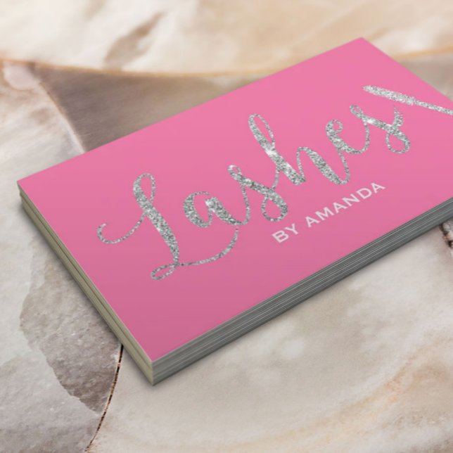 Lashes Makeup Artist Modern Pink & Silver Business Card (Creator Uploaded)