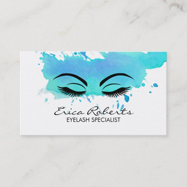 Lashes Makeup Artist Modern Watercolor Business Card (Front)