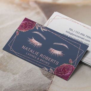 Lashes Makeup Artist Navy Blue Luxury Floral Salon Business Card