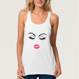 Lashes Makeup Artist Red Lips Beauty Girl Singlet