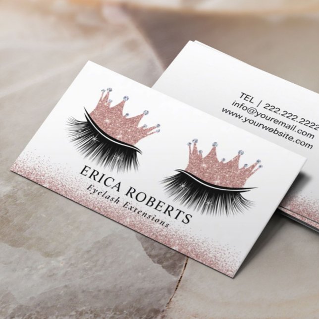 Lashes Makeup Artist Rose Gold Crown Eyelash Salon Business Card (Creator Uploaded)
