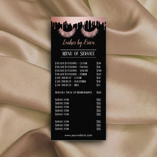 Lashes Makeup Artist Rose Gold Dripping Price List Rack Card