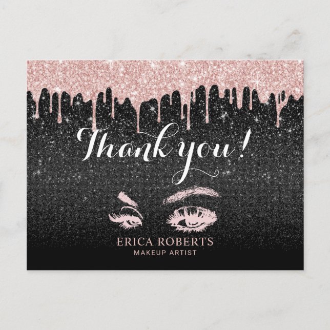 Lashes Makeup Artist Rose Gold Drips Beauty Salon Postcard (Front)