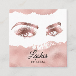 Lashes Makeup Artist Rose Gold Mascara Brows Square Business Card