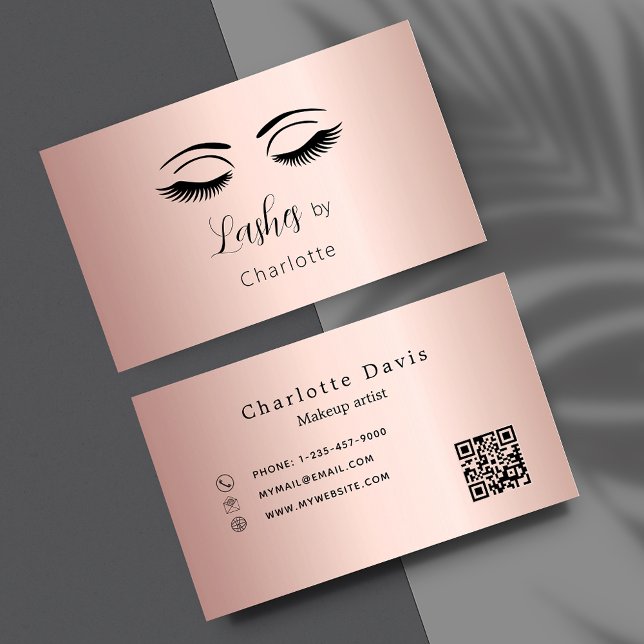 Lashes makeup artist rose gold QR code Business Card (Creator Uploaded)