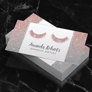 Lashes Makeup Artist Rose Gold & Silver Glitter Business Card
