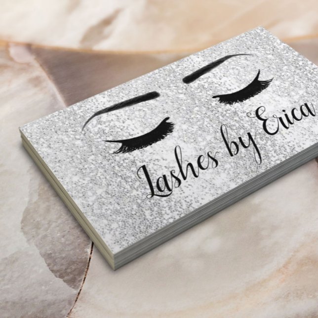 Lashes Makeup Artist Silver Glitter Beauty Salon Business Card (Creator Uploaded)