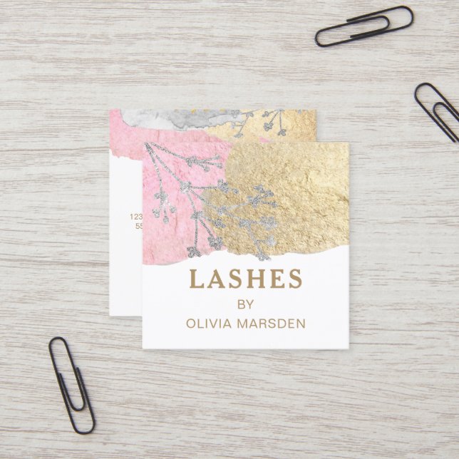 Lashes Makeup Artist Square Business Card (Front/Back In Situ)