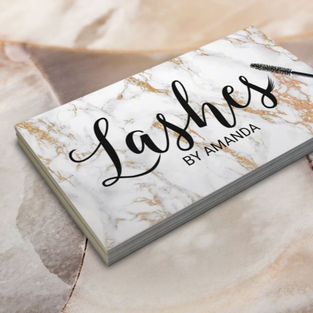 Lashes Makeup Artist Trendy White Marble Business Card (Creator Uploaded)